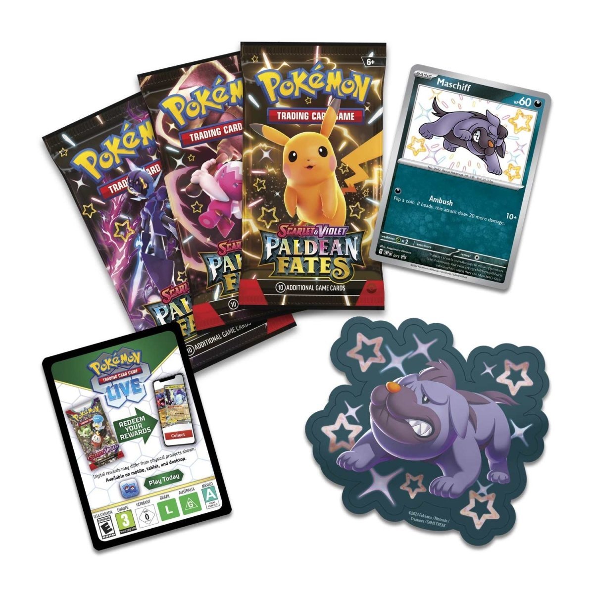 Pokemon: SV - Paldean Fates - Tech Sticker Collection (Fidough, Greavard, or Machiff) - PokeRvm