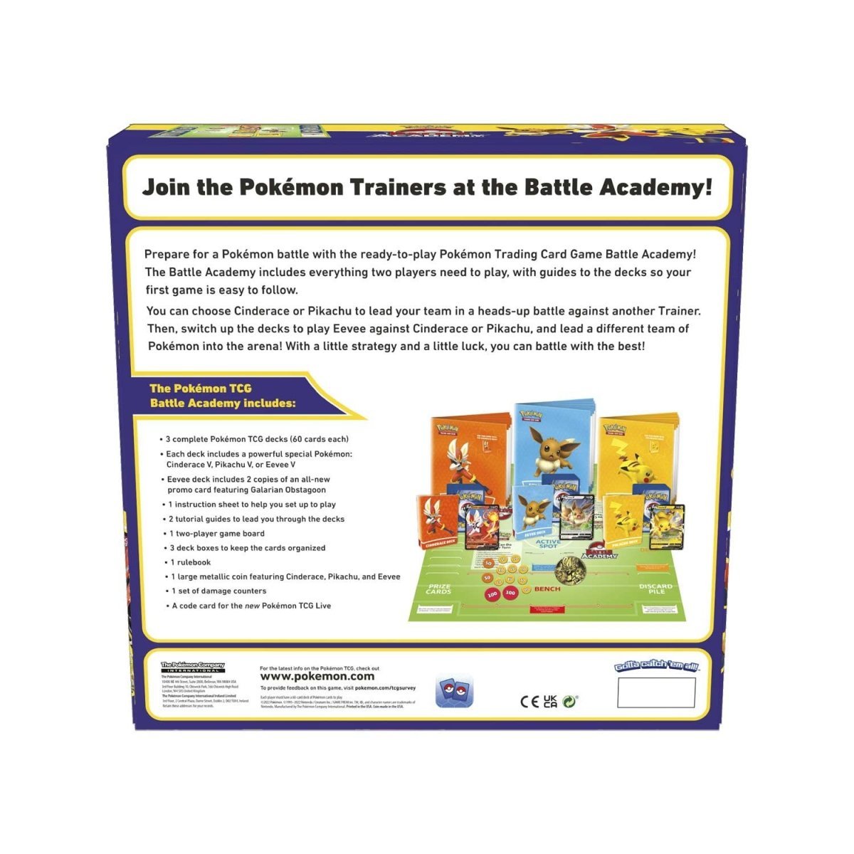 Pokémon Trading Card Game Battle Academy 2022 (Cinderace V, Pikachu V & Eevee V) - PokeRvmCollection Box